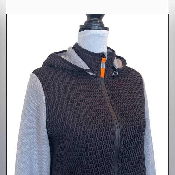 MPG zipper front black grey removable hood athletic jacket sweatshirt medium - Picture 2 of 4